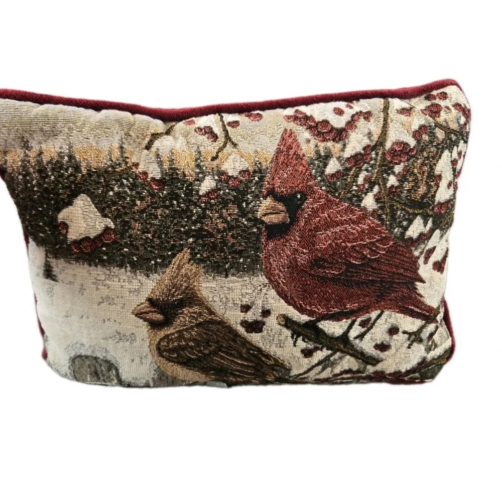 Kim Norlien Cardinal Pair Woven Tapestry Pillow Christmas Winter 10